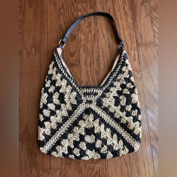 8 Other Reasons Multi Raffia Bohoemian Shoulder Bag - Tan/Black - Picture 3 of 6